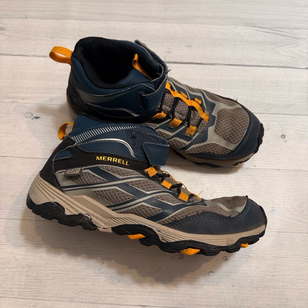 Merrell kids hiking shoes boots grey blue orange big kids size 4